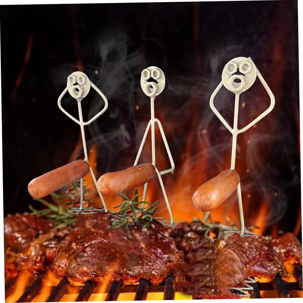 Barbecue Forks, Novelty Stainless Steel Hot Dog Roaster Rack, 3 Sausage BBQ Forks, Sausage Holder, Camp Fire Roasting Stick for Garden Camping